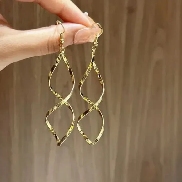 NEW Gold Modernist Spiral Drop Earrings - Picture 2 of 4